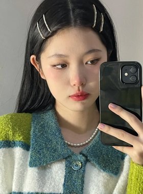女团风甜酷镶闪钻一字夹