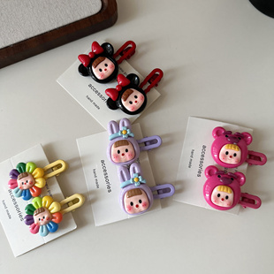 韩系儿童太阳花多妹发夹小女孩少女侧边刘海可爱兔子草莓熊发卡子