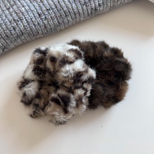 秋冬新款豹纹毛绒发圈丸子头皮筋毛毛大肠圈头绳头饰加厚精致发饰