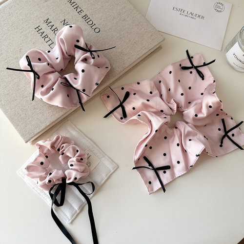 甜美粉色圆点蝴蝶结大肠发圈扎马尾橡皮筋气质不伤发头绳发绳发饰