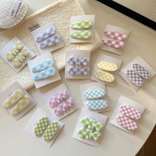 可爱甜美少女格子刘海夹碎发边夹小清新好看侧边夹新款 网红发卡子