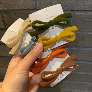 韩国网红亮面彩色蝴蝶结弹簧夹百搭半丸子头横夹马尾夹发夹卡子