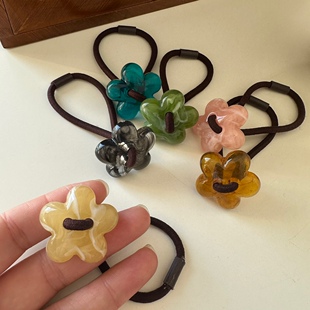 韩国新款 百搭气质头绳发饰 水墨纹理亚克力小花发圈高弹力发绳经典