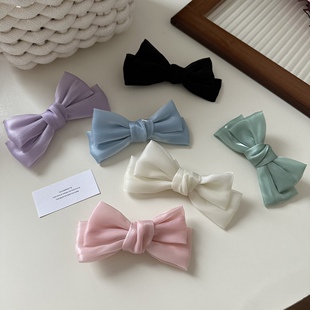 韩国新款珠光蝴蝶结发夹少女侧边发卡双马尾小蝴蝶结卡子对夹发饰