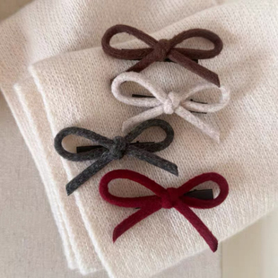 韩系秋冬新款毛呢蝴蝶结发夹刘海夹甜美可爱氛围感侧边夹网红发卡