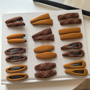 韩系新款咖色格子手做布艺发夹刘海夹好看气质侧边夹碎发边夹发卡