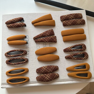 韩系新款咖色格子手做布艺发夹刘海夹好看气质侧边夹碎发边夹发卡