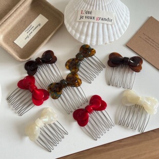 韩系新款醋酸蝴蝶结插梳公主头高颅顶发夹碎发刘海夹高级感到插梳