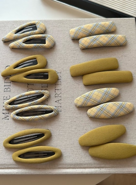 韩系早春新款黄色格子手作布艺发夹刘海夹碎发边夹网红气质侧边夹