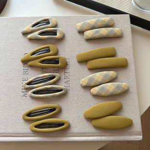 韩系早春新款黄色格子手作布艺发夹刘海夹碎发边夹网红气质侧边夹