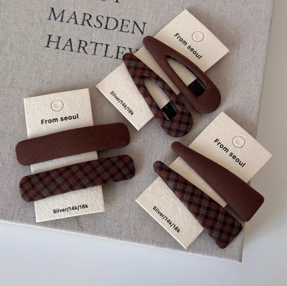 美式甜心咖色格纹发夹复古手做布艺时尚百搭刘海夹侧边碎发边夹