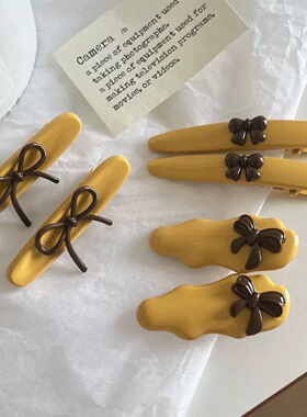 韩系新款黄色咖色蝴蝶结发夹刘海夹碎发侧边鸭嘴夹发卡子边夹发饰