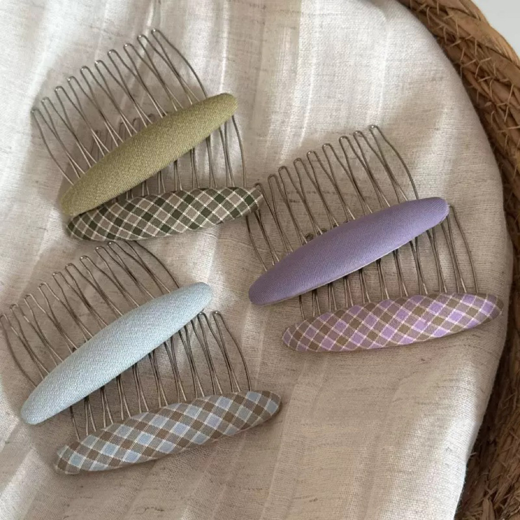 韩系格纹椭圆插梳高级感洋气百搭发梳后脑勺碎发倒插梳高颅顶发夹