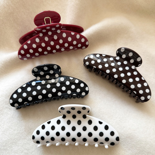 韩系新款经典复古黑白大波点洗澡抓夹后脑勺盘发鲨鱼夹发卡半抓夹