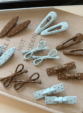 韩系新款蓝色咖色波点发夹刘海夹碎发边夹可爱侧边夹网红鸭嘴夹