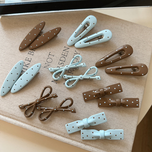 韩系新款蓝色咖色波点发夹刘海夹碎发边夹可爱侧边夹网红鸭嘴夹