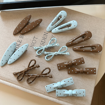 韩系新款蓝色咖色波点发夹