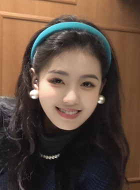 韩国同款秋冬毛线针织发箍复古气质百搭显白孔雀蓝头箍高级感发饰