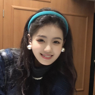 韩国同款秋冬毛线针织发箍复古气质百搭显白孔雀蓝头箍高级感发饰