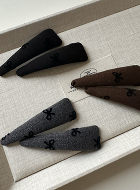 手做复古灰色三角形蝴蝶结bb夹刘海夹碎发边夹百搭高级感发卡卡子