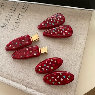 韩系新款红色醋酸彩砖发夹刘海夹氛围高级感侧边夹发卡碎发夹发饰