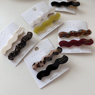 2个复古简约波浪醋酸一字发夹女侧边碎发刘海夹2新款 鸭嘴夹子头饰