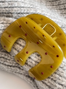 超洋气！新款芥末黄绿色波点抓夹气质百搭发抓后脑勺盘发鲨鱼夹子