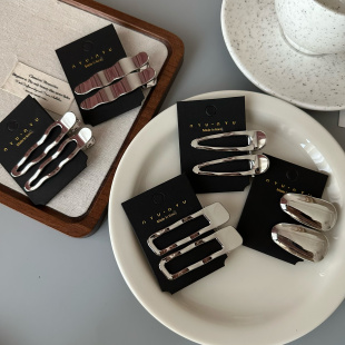 冷淡风金属银色波浪线条发夹对夹几何长方形水滴鸭嘴夹刘海夹发卡