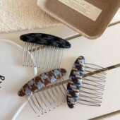 韩系复古千鸟格毛呢插梳前额公主头高颅顶发梳倒插梳气质百搭碎发