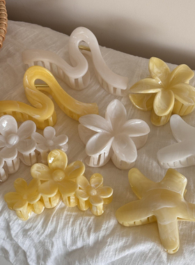 韩系水墨纹理高级感明亮黄色抓夹气质盘发抓发夹后脑勺鲨鱼夹发夹