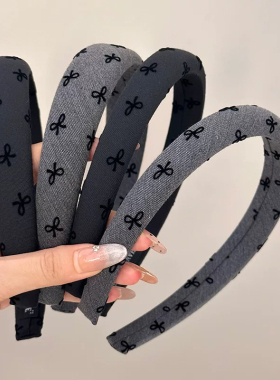 简约高级感灰色蝴蝶结发箍2024新款洗脸头箍增高颅顶气质发夹发饰