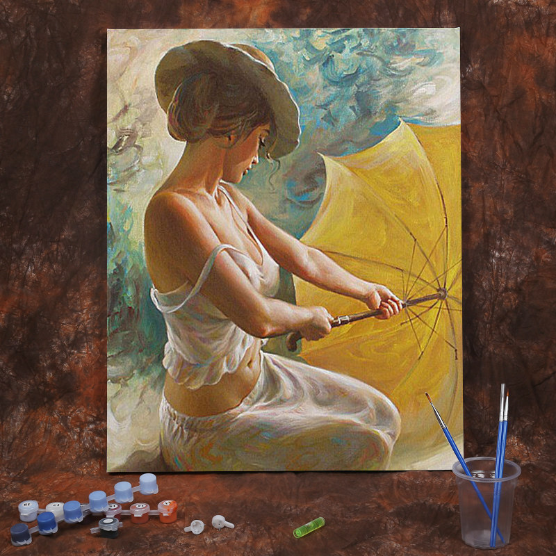 diy数字油画油彩画客厅卧室风景抽象人物花卉填色手绘装饰画撑伞
