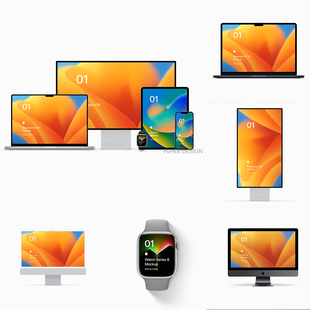 质感iPhone苹果一体机平板pad手表显示器笔记本电脑PSD样机 13款