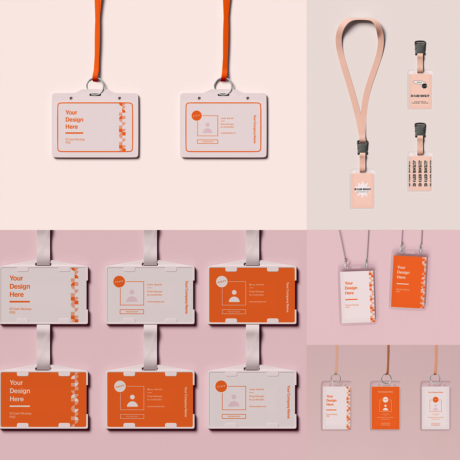6款工作牌胸牌id card参会卡广告牌样机设计素材psd贴图可改色