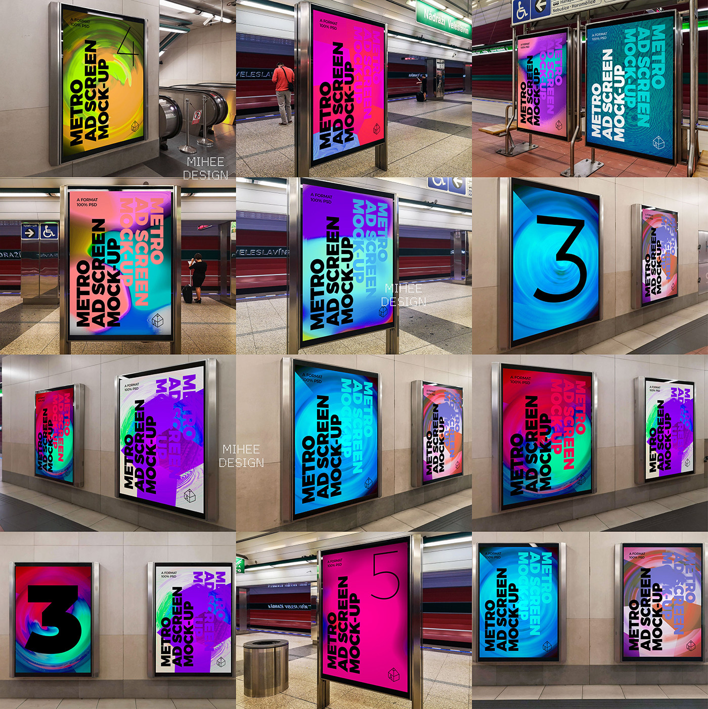 33款户外发光灯箱电梯轿厢广告海报广告样机设计素材psd智能替换