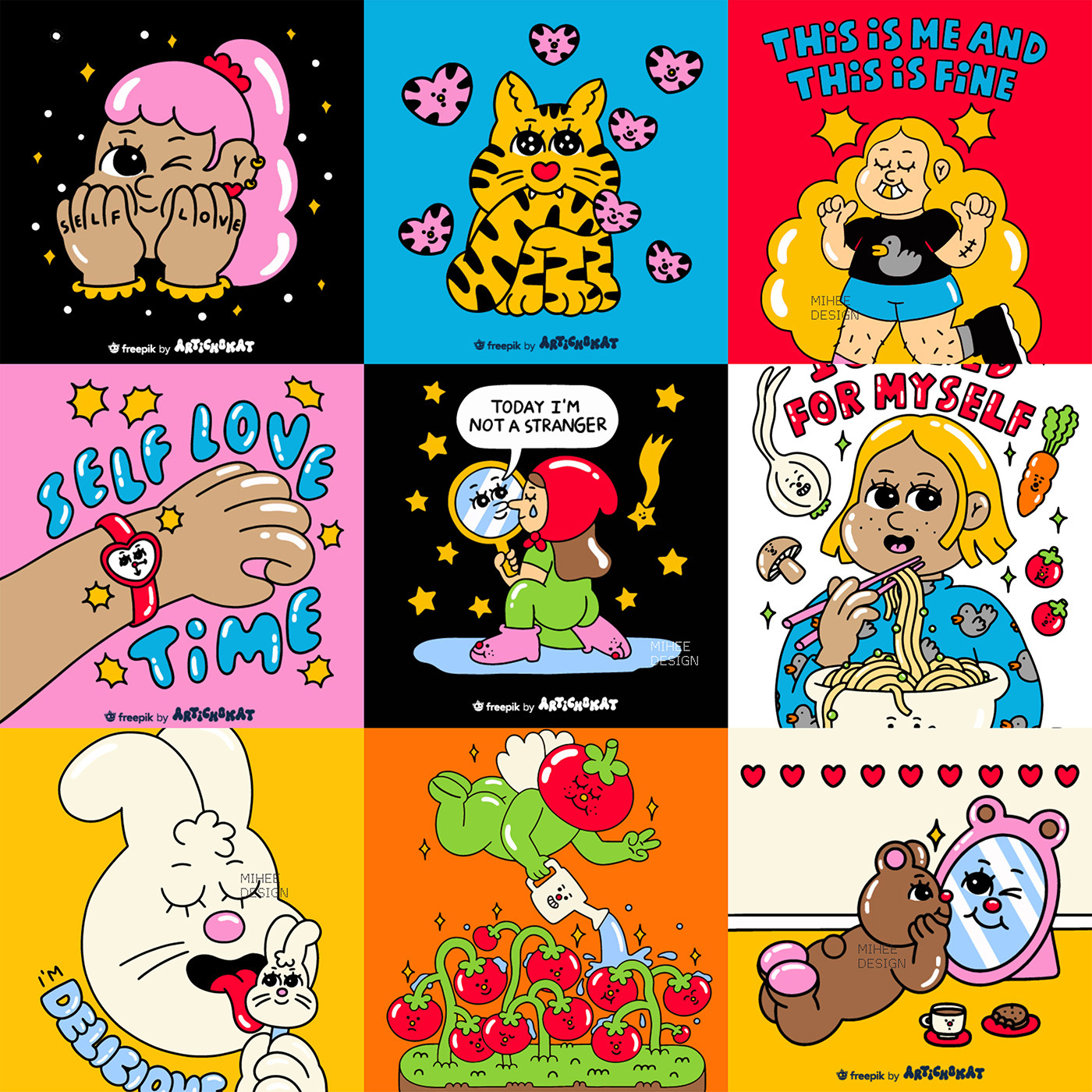 20款趣味卡通可爱q版治愈动物物品人物插画贴纸设计ai源文件非psd