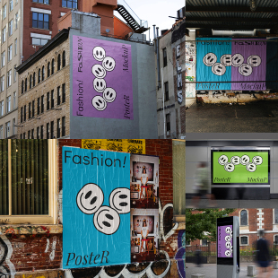 13款城市街头地铁电子屏楼体海报广告牌招贴设计PSD贴图样机模板