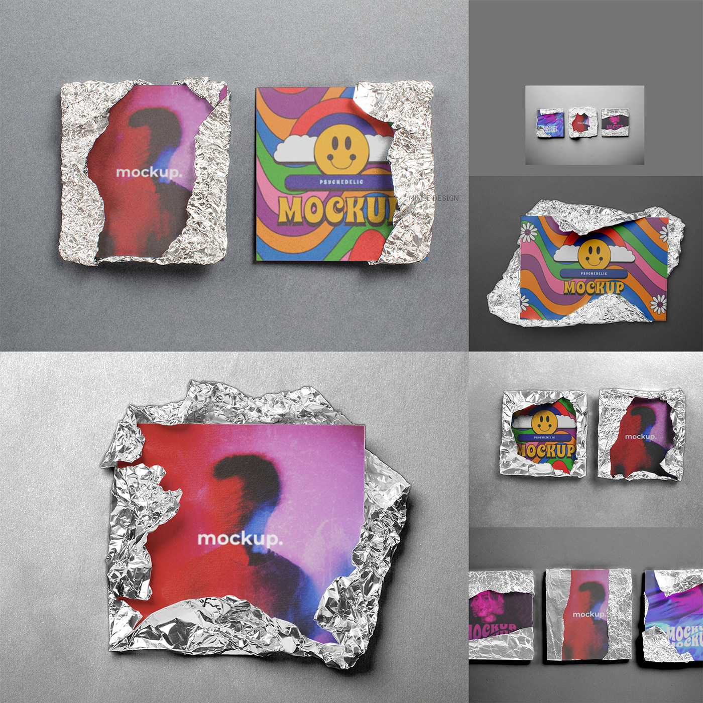 30款金属铝箔撕纸包装cd音乐专辑封面贴图vi样机psd贴图mockups