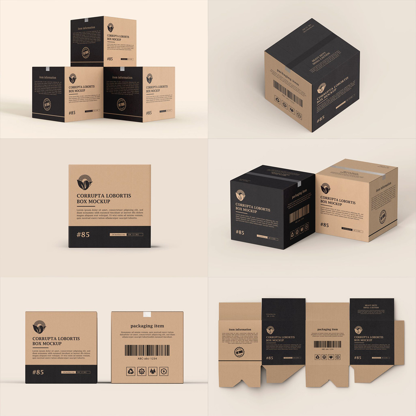 9款正方形牛皮纸礼盒包装盒打包盒样机设计素材psd智能替换分层vi