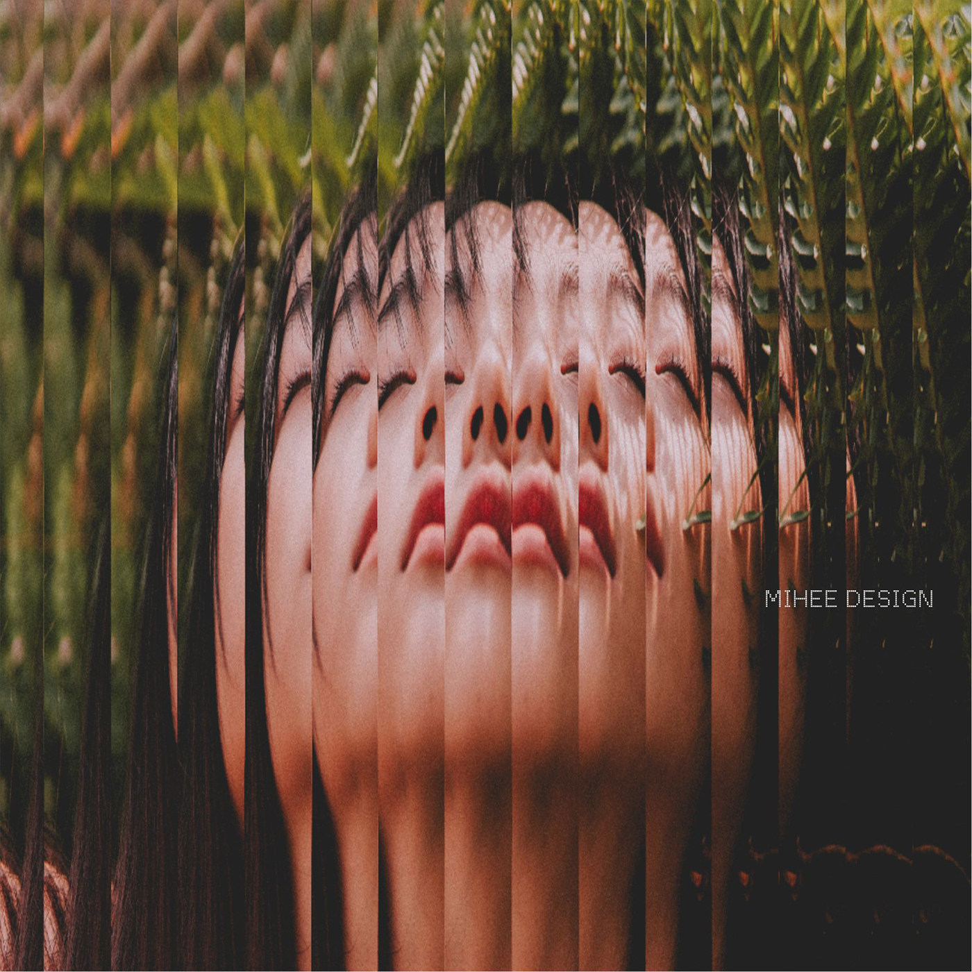 6款唯美质感人物画面特效磨砂玻璃位移效果艺术海报psd样式素材