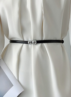 真皮百搭女士细腰带银色对扣装饰腰封毛衣皮带配连衣裙子收腰腰链