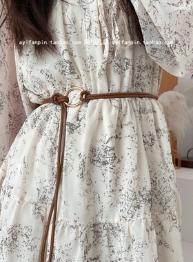 春夏新款配裙子的腰带女装饰圆圈打结皮绳软长款时尚个性细腰绳