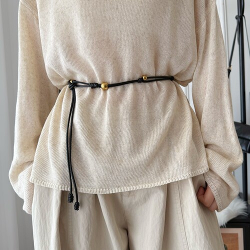 复古串珠软皮绳腰带细打结长款毛衣腰间配饰简约高级感腰绳腰链潮