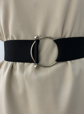 黑色简约腰封弹力松紧女士腰带宽外搭装饰大衣毛衣时尚配连衣裙子