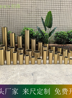 不锈钢小圆桶香槟金绿植盆