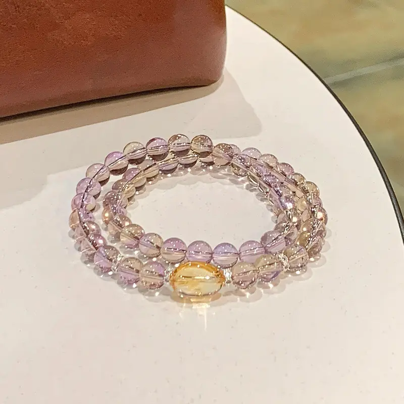 人造仿巴西透体紫水晶手串女黄水晶手链轻奢高级串珠双层叠戴手饰