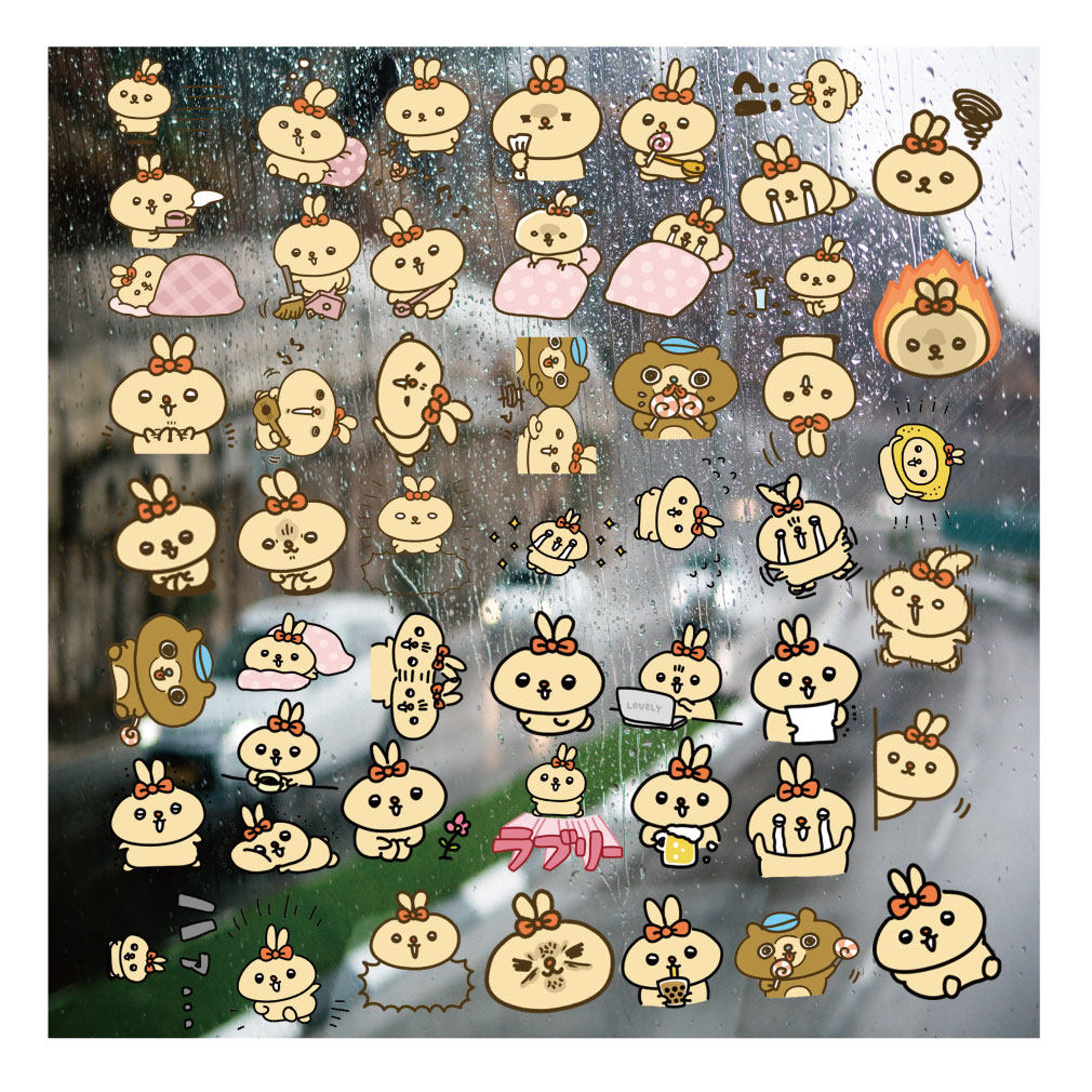 卡通黄色兔兔UV转印贴个性水晶标签户外防水头盔拉杆装饰图案贴纸