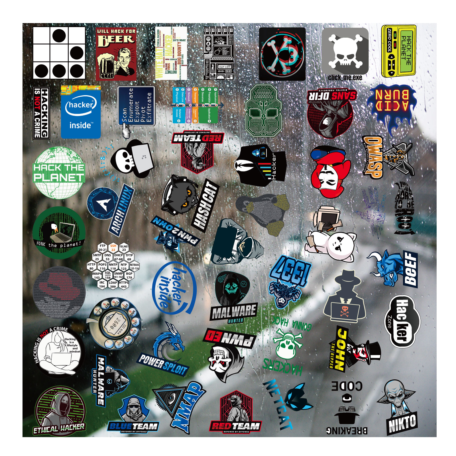 网络黑客代码UV转印贴卡通套图水晶标签户外防嗮头盔汽车装饰贴纸