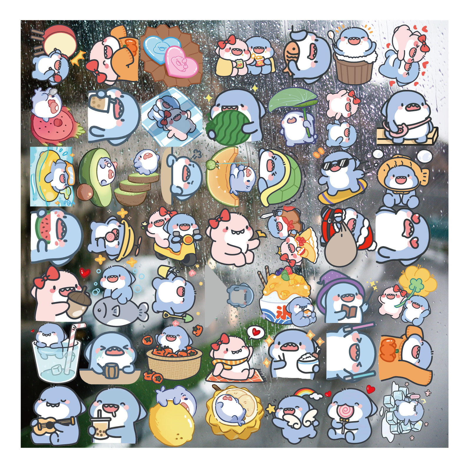 卡通肥肥鲨小鲨鱼UV转印贴动漫套图水晶标签手机壳头盔装饰贴纸