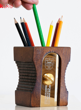 英国SUCK UK 创意削笔器笔筒 高档办公室桌面摆件实木笔插画 礼品